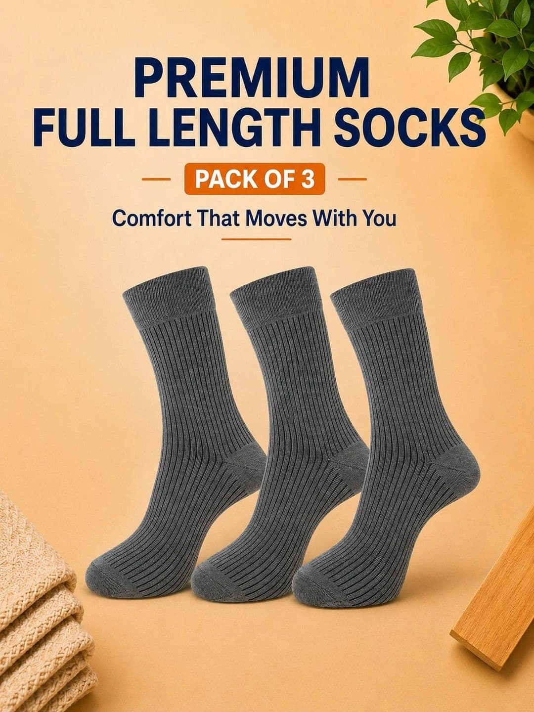 ADDOSSO Men Pack of 3 Cotton Assorted Calf Length Socks thumbnail 4