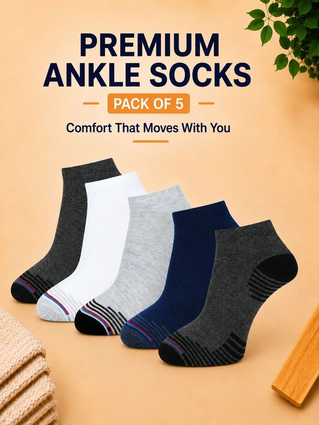 ADDOSSO Men Pack of 5 Cotton Assorted Striped Above Ankle Socks thumbnail 3