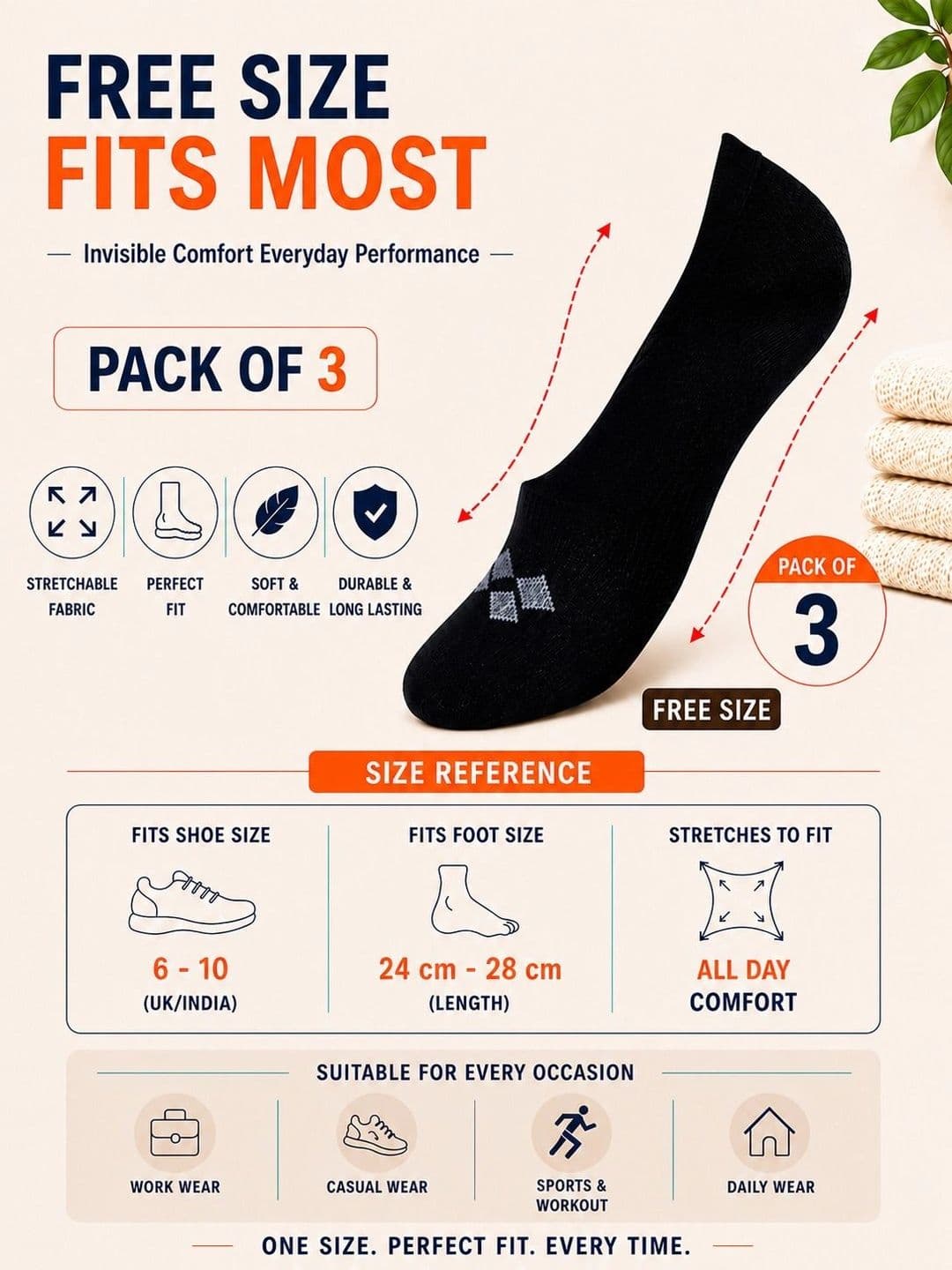 ADDOSSO Men Pack of 3 Cotton Assorted Patterned Shoe Liners Socks thumbnail 5