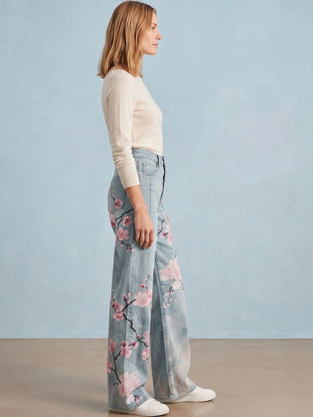 ATELIER REBEL Women Wide Leg Mid-Rise Light Fade Printed Jeans thumbnail 6