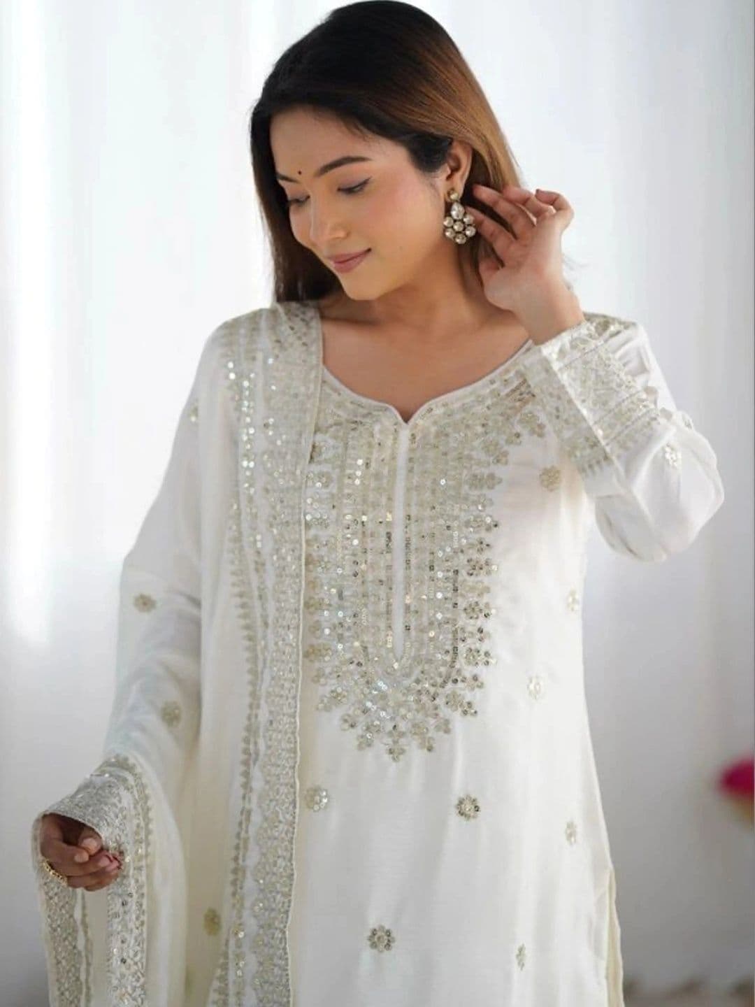 mudra creation Women Ethnic Motifs Regular Sequinned Kurta with Sharara & With Dupatta thumbnail 3