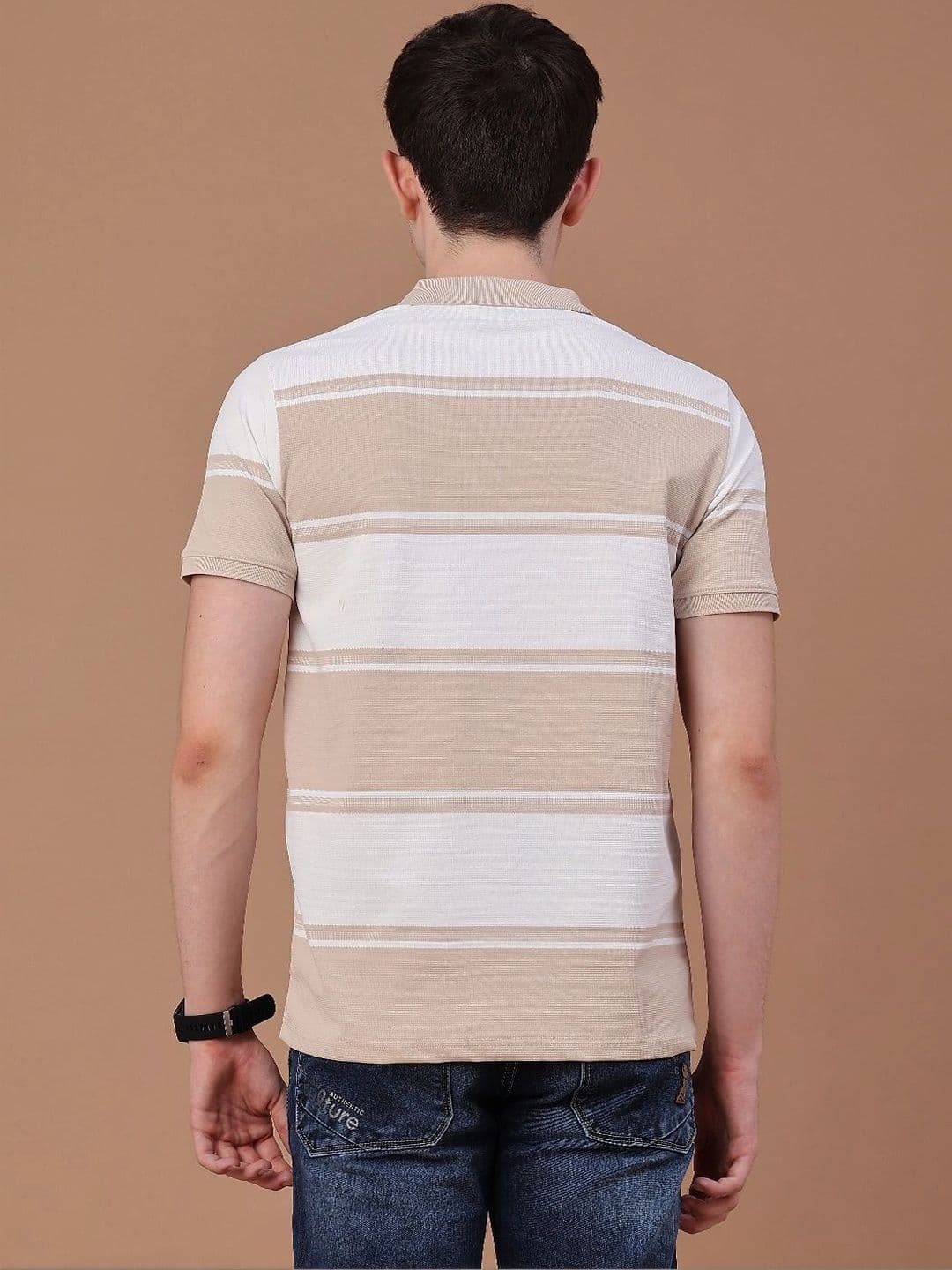 V-Mart Men Striped Polo Collar Pockets Slim Fit T-shirt thumbnail 5