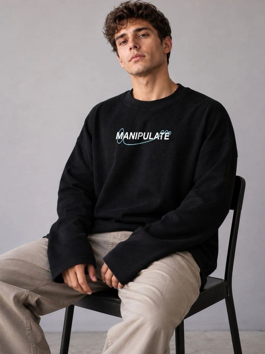 BRAHMOR Men Typography Drop-Shoulder Sleeves Raw Edge Boxy T-shirt thumbnail 2