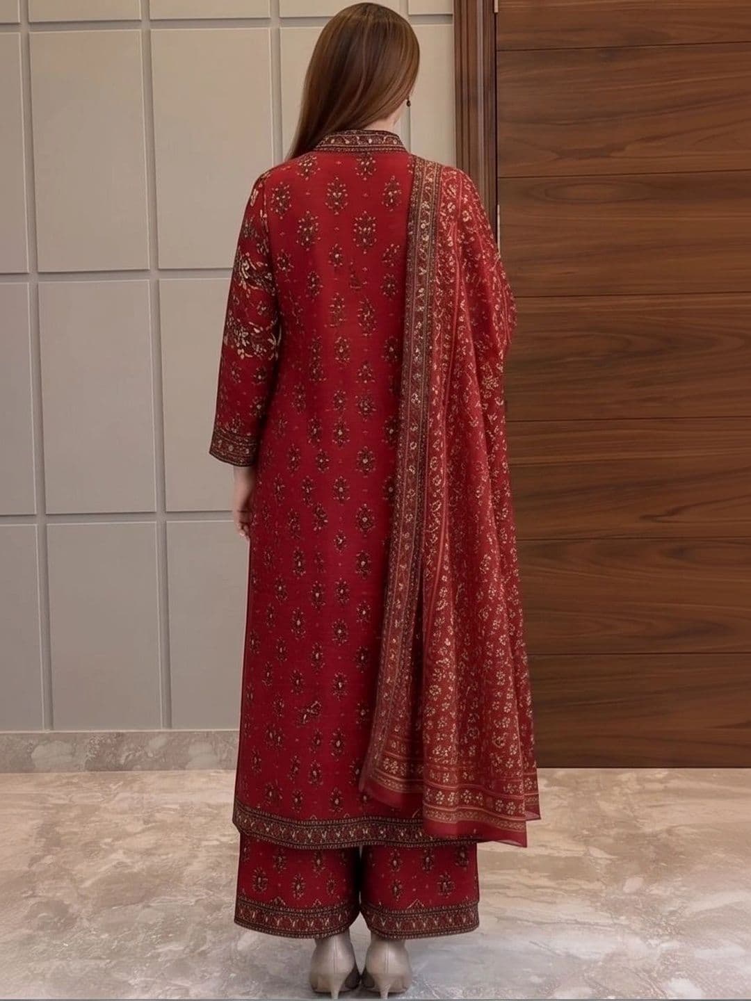 AurexWear Women Ethnic Motifs Printed Regular Pure Cotton Kurta with Palazzos & With Dupatta thumbnail 3