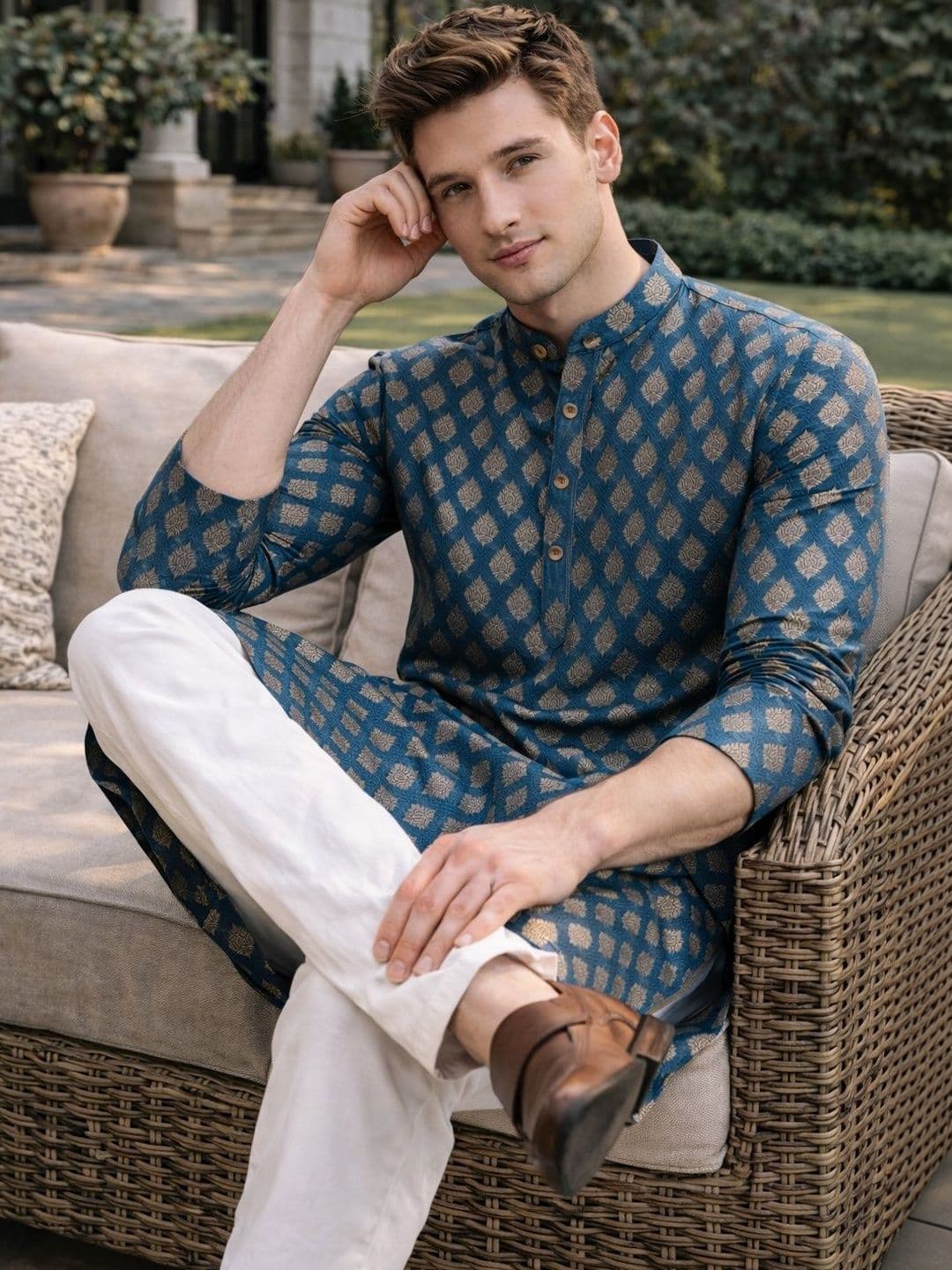 Anouk Printed Band Collar Straight Long Kurta - view 1