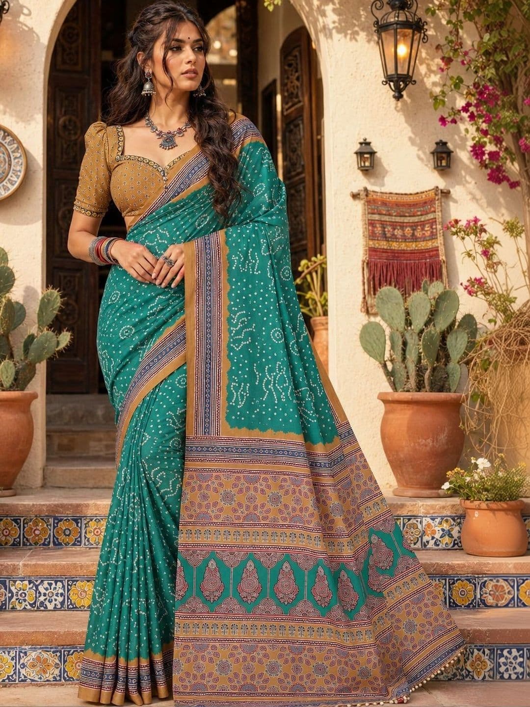 Durga Textile Bandhani Silk Blend Bandhani Saree - view 1