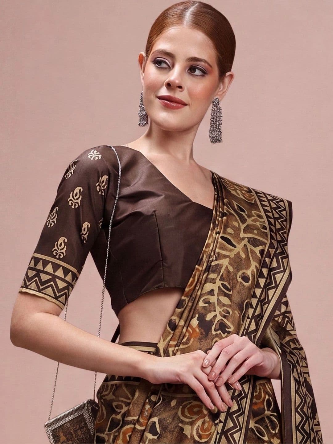 Sangria Ethnic Motifs Silk Blend Designer Block Print Saree thumbnail 7