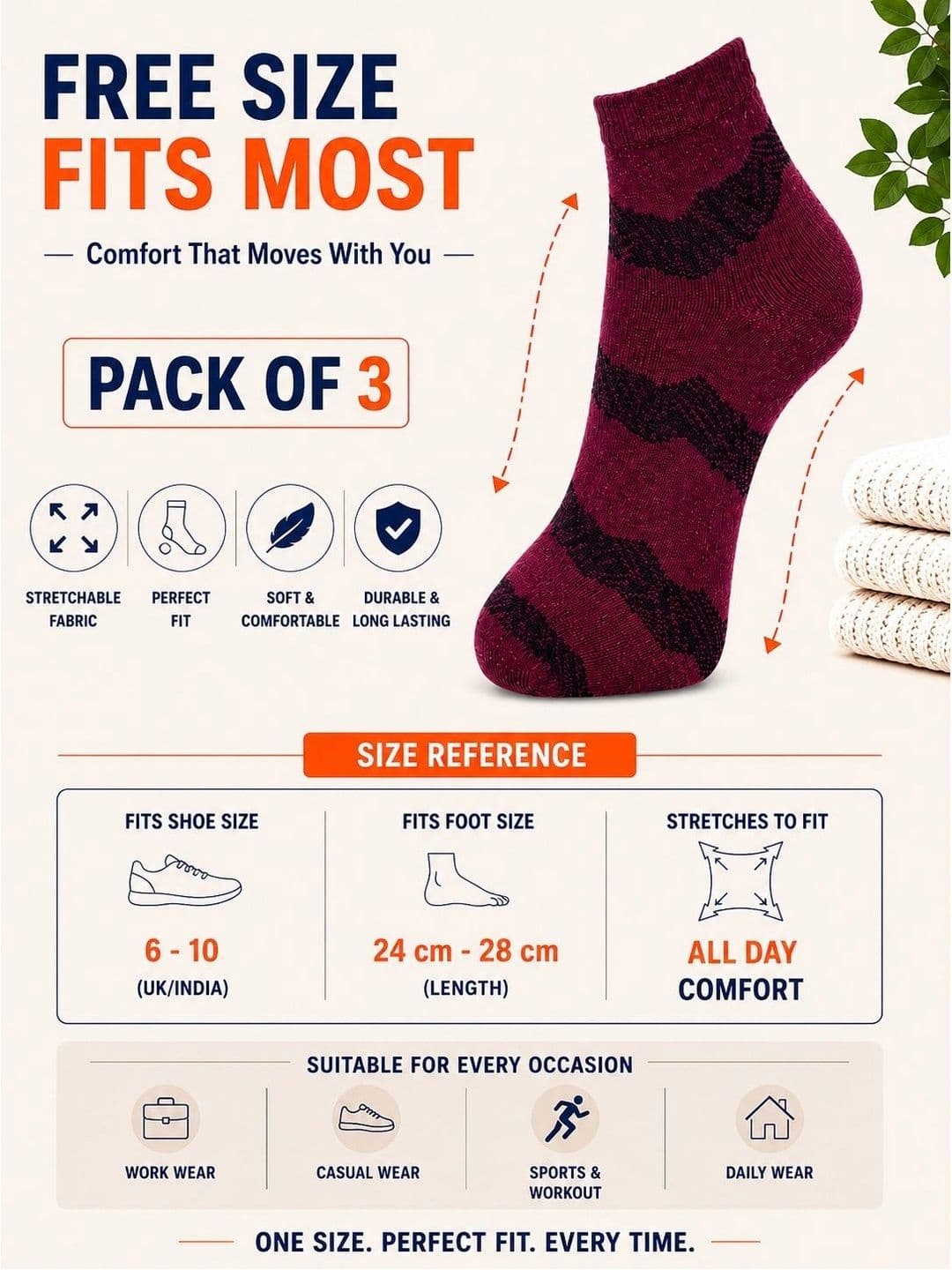 ADDOSSO Men Pack of 3 Cotton Assorted Patterned Ankle Length Socks thumbnail 2