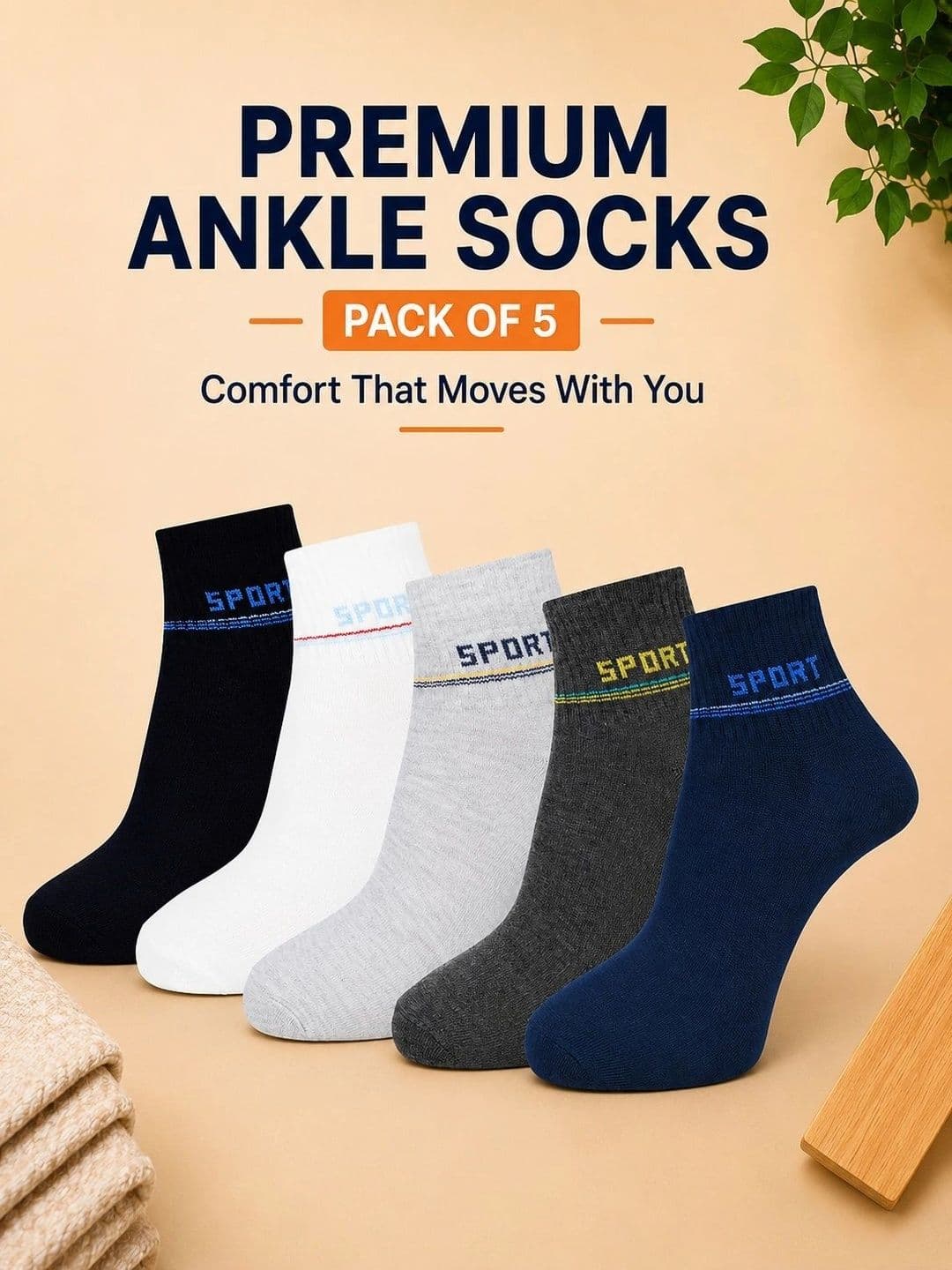 ADDOSSO Men Pack of 5 Cotton Assorted Colourblocked Ankle Length Socks thumbnail 3