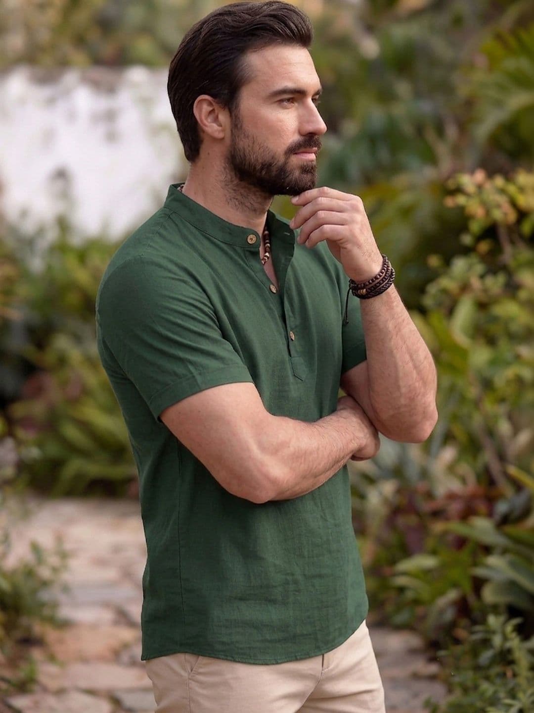 KNOWTED Men Cotton Blend Half Sleeve Short Kurta thumbnail 2