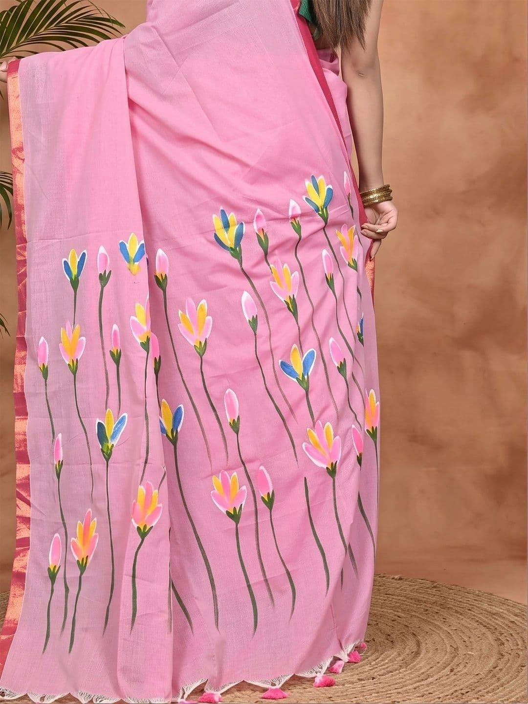 PuJoy  Women Ethnic Motifs Sequinned Pure Cotton Handloom Taant Saree thumbnail 2