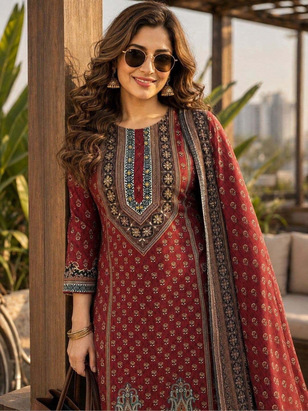 Berrylicious Women Ethnic Motifs Printed Regular Pure Silk Kurta & Trousers With Dupatta thumbnail 4