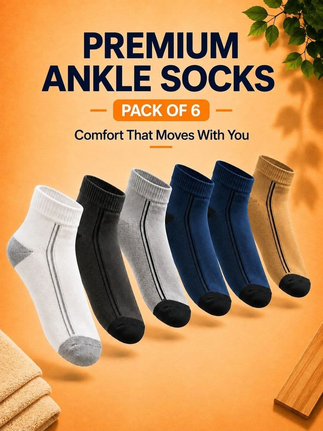 ADDOSSO Men Pack of 6 Cotton Assorted Striped Ankle Length Socks thumbnail 3
