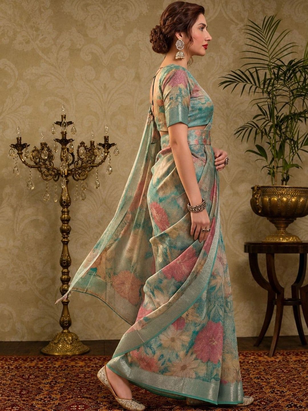 Mitera Woman Floral Zari Silk Cotton Fusion Saree thumbnail 4