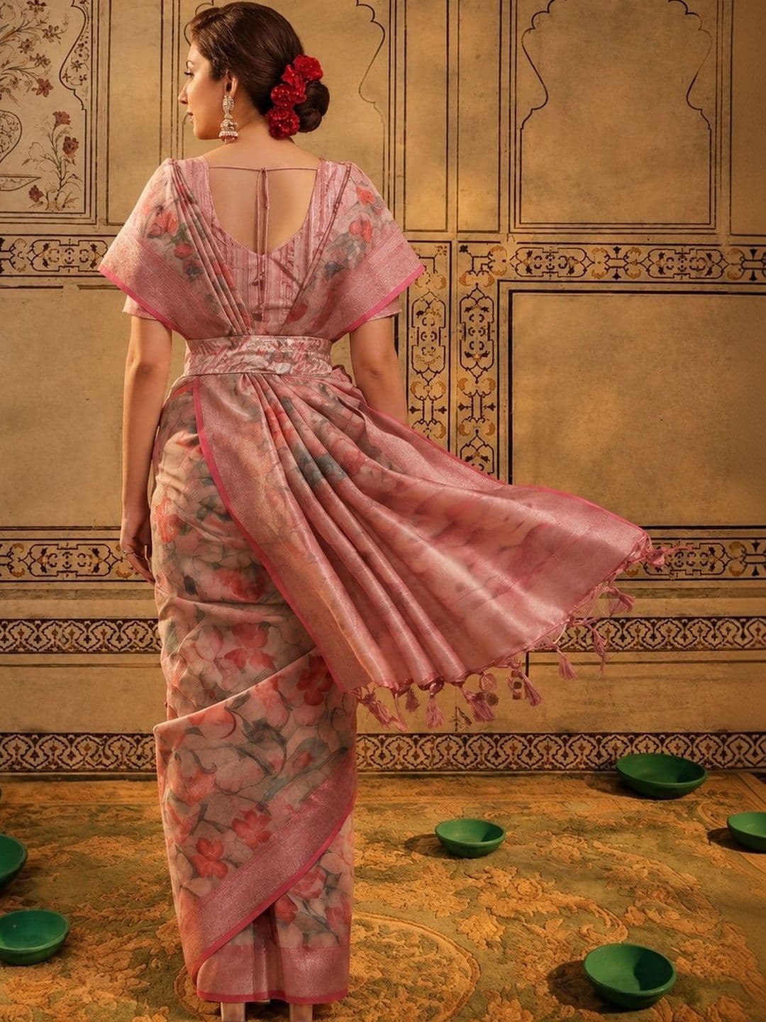 Mitera Floral Zari Silk Cotton Fusion Saree thumbnail 6