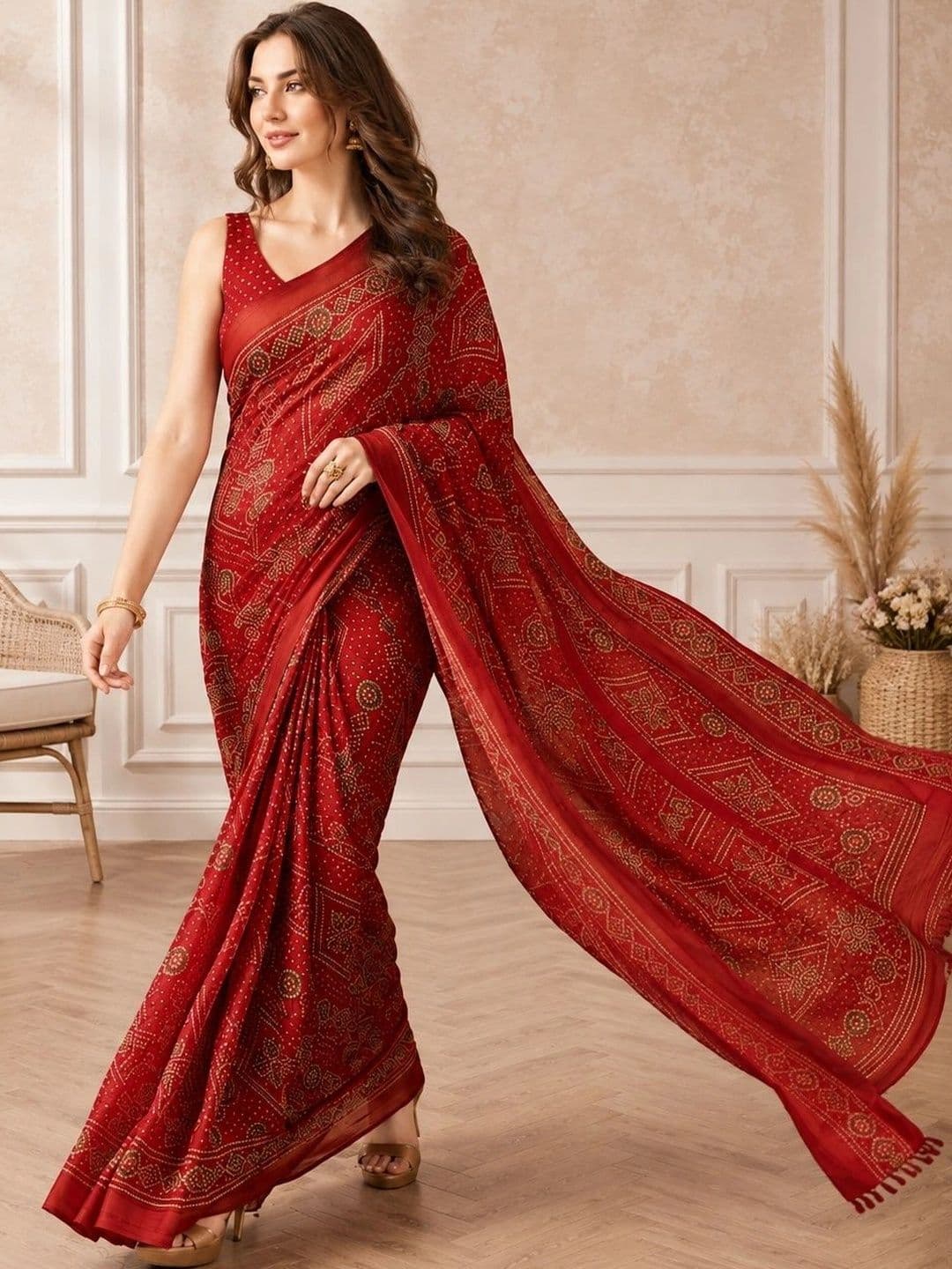 all about you Bandhani Poly Chiffon Fusion Bandhani Saree thumbnail 4
