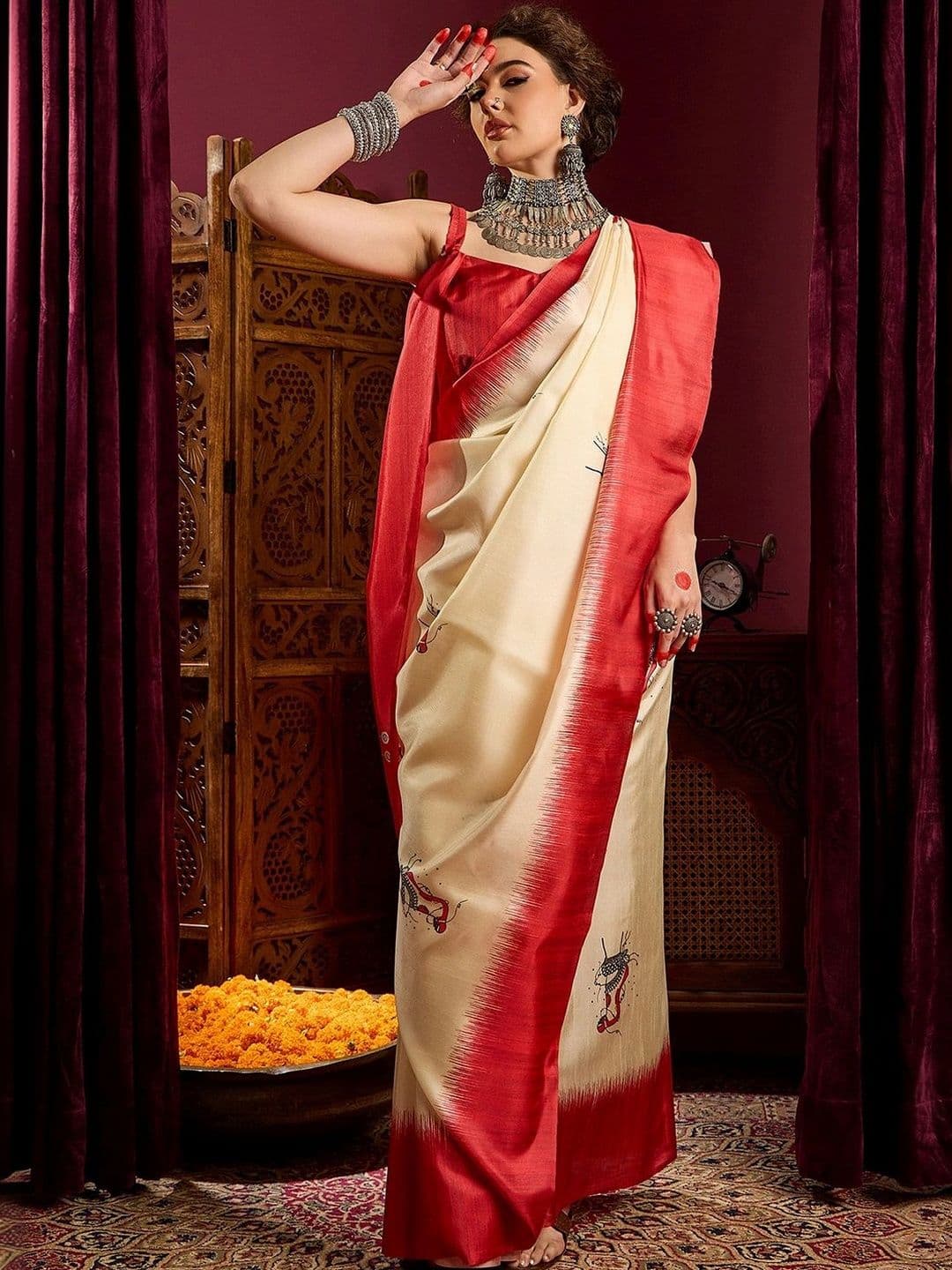 Sangria Silk Blend Designer Garad Saree thumbnail 2