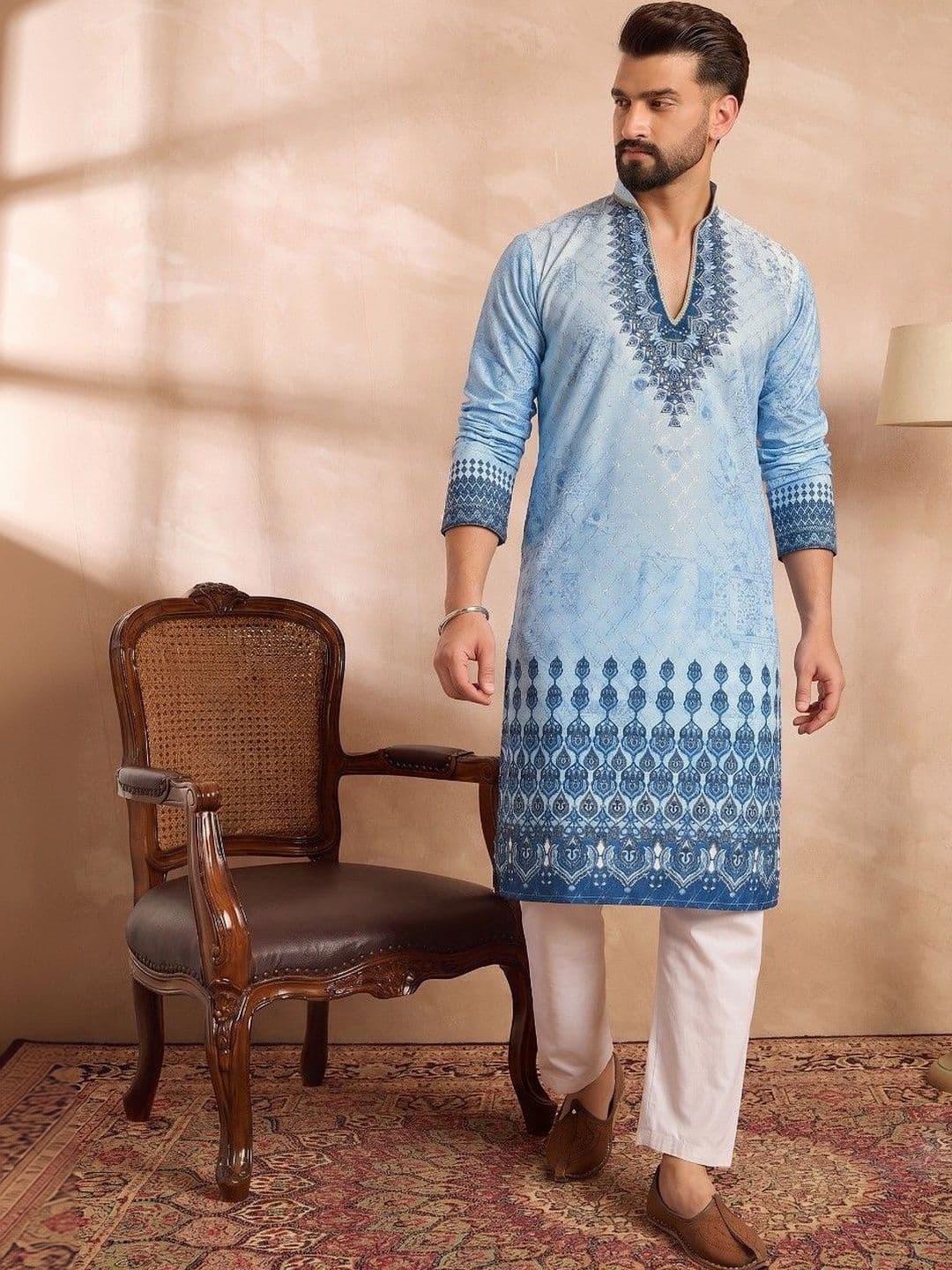 VELKYNOX Men Ethnic Motifs Printed Kurta thumbnail 4