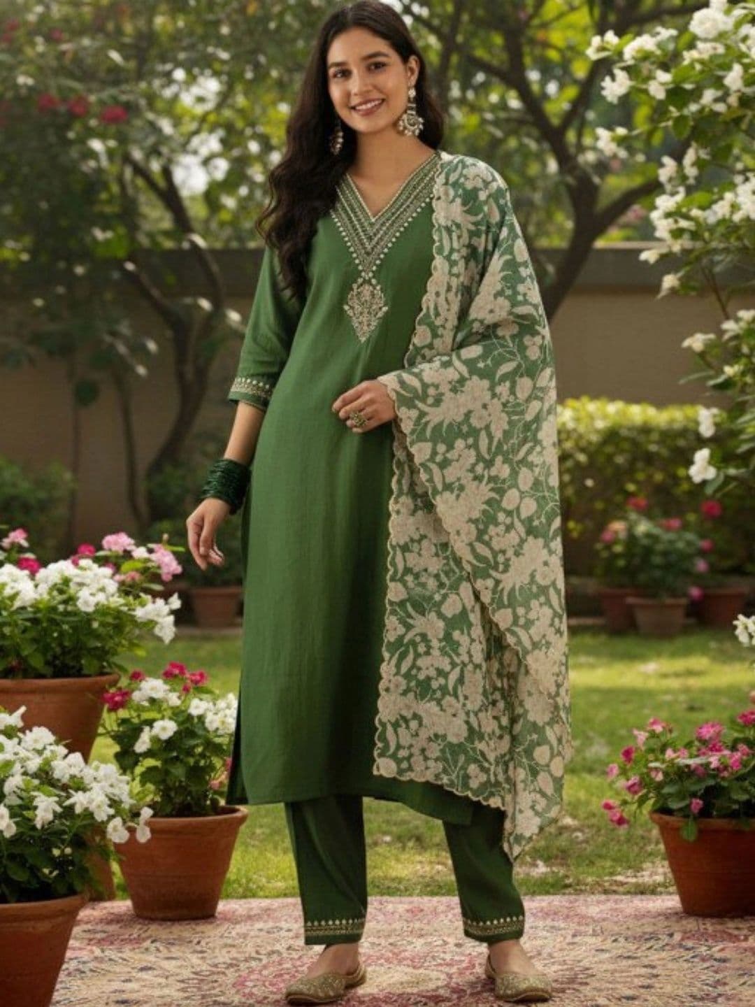 LeeliPeeri Designer Women Embroidered Kurta with Trousers & With Dupatta - view 1
