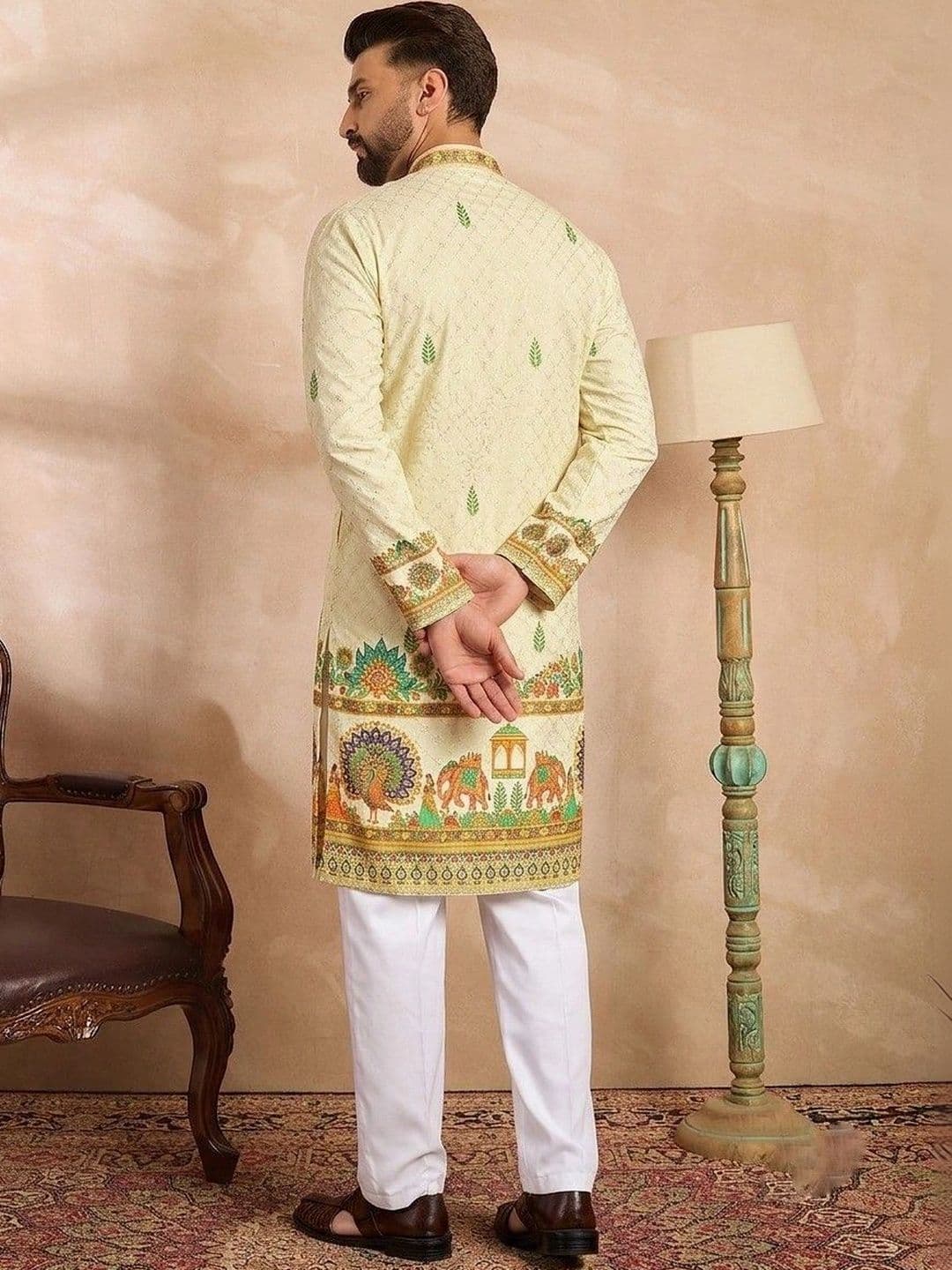 VELKYNOX Men Ethnic Motifs Thread Work Kurta thumbnail 4