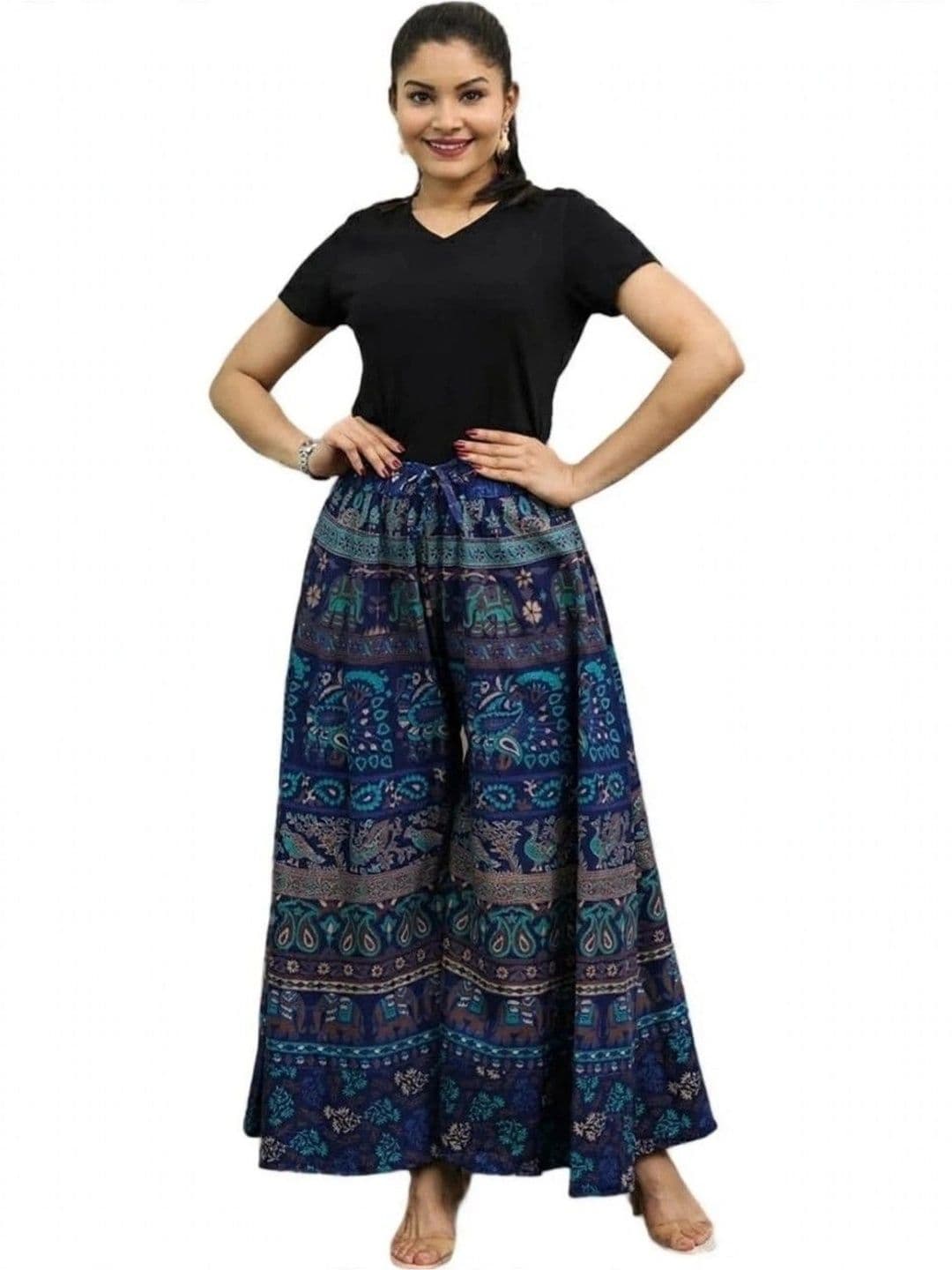 OUTER WEAR AYAM EXPORTS Women Ethnic Motifs Printed Knitted Ethnic Palazzos - view 1