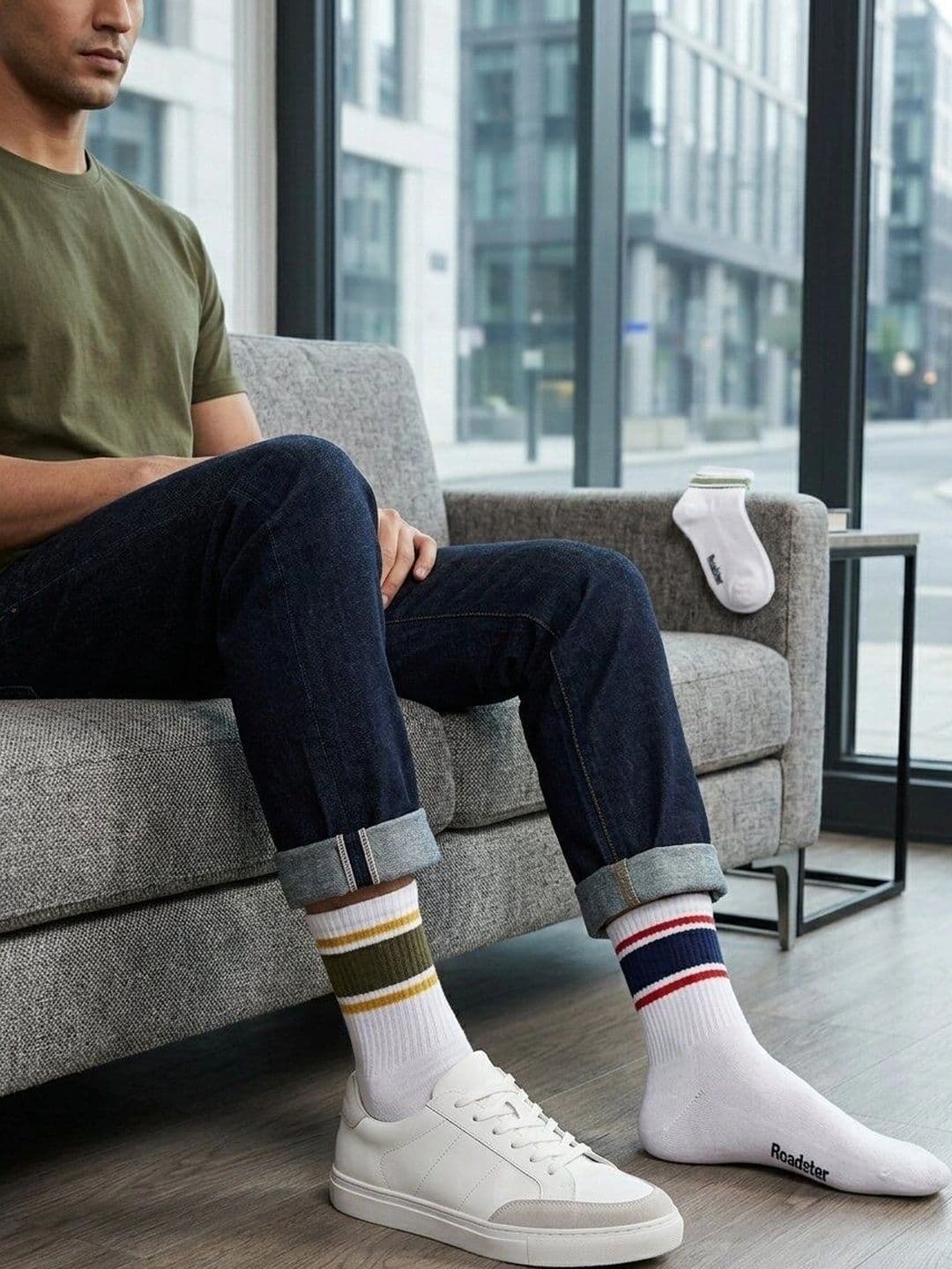 Roadster Men Pack of 3 Cotton Blend Striped Calf Length Socks thumbnail 3