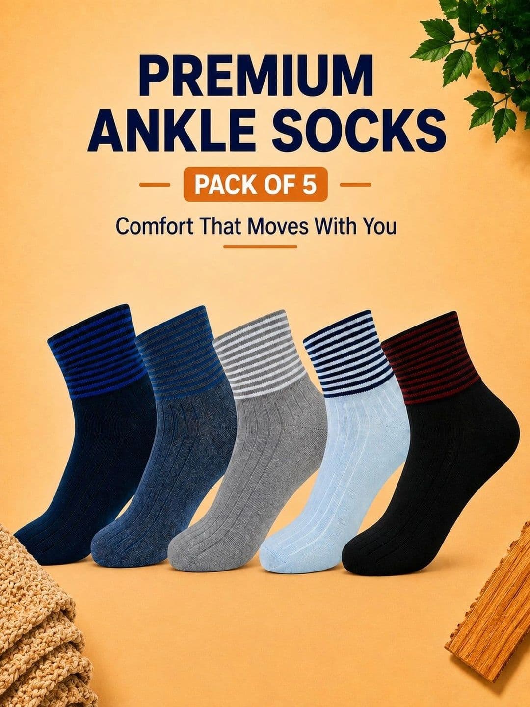 ADDOSSO Men Pack of 5 Cotton Assorted Striped Ankle Length Socks thumbnail 2