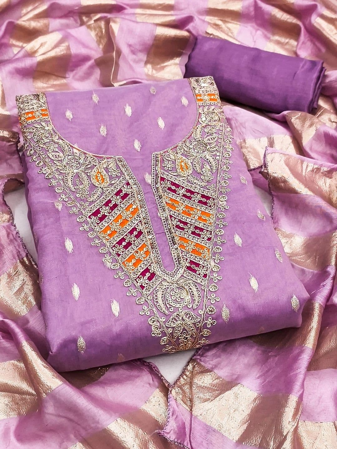 LeeliPeeri Designer Embroidered Art Silk Unstitched Dress Material - view 1