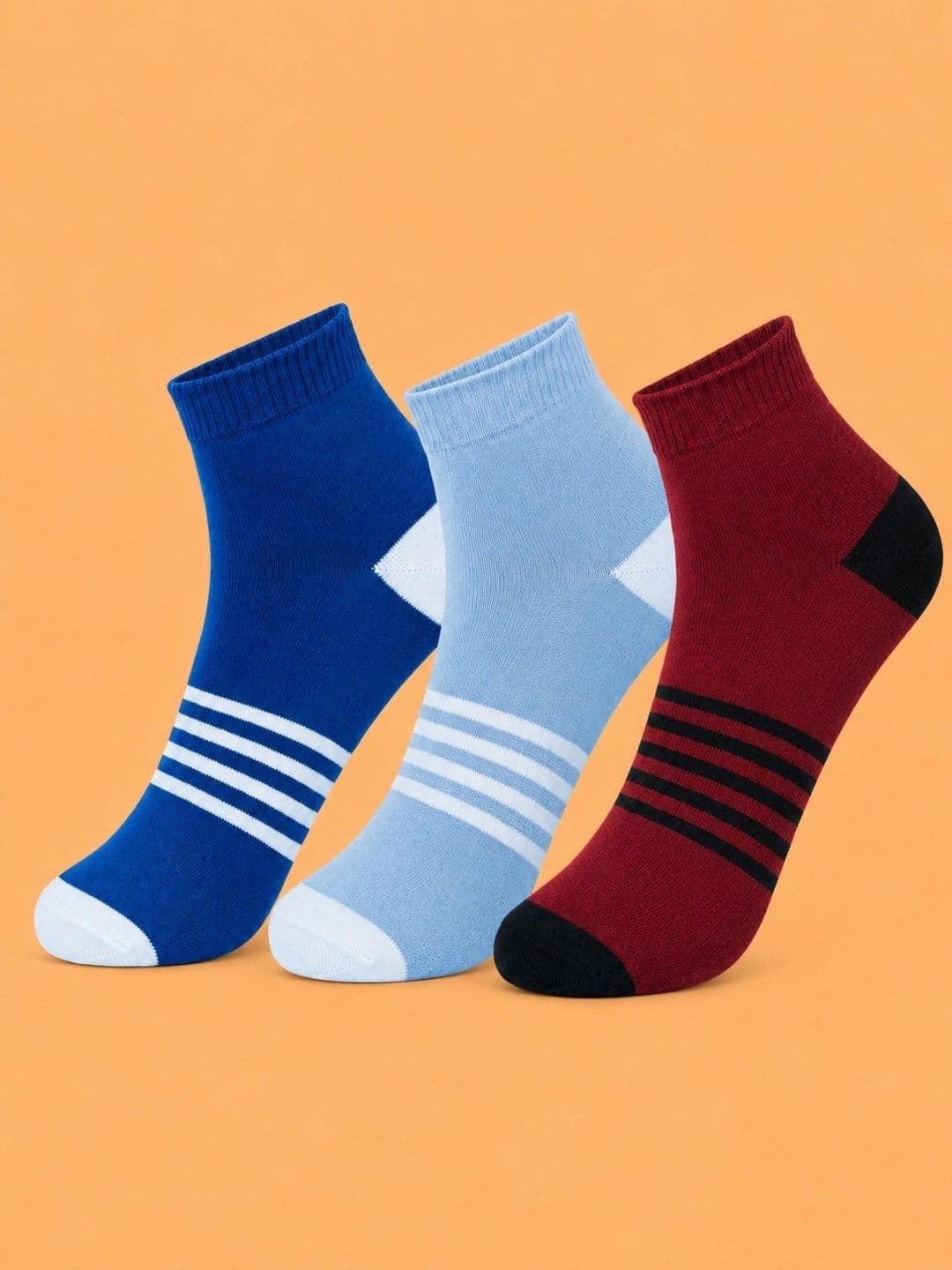 ADDOSSO Men Pack of 3 Cotton Assorted Striped Ankle Length Socks - view 1