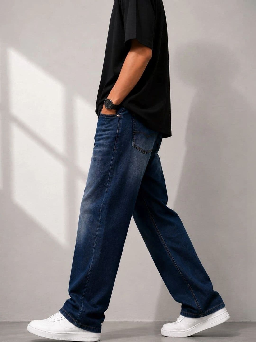 VK CULTURE Men Wide Leg Mid-Rise Low Distress Light Fade Jeans thumbnail 7