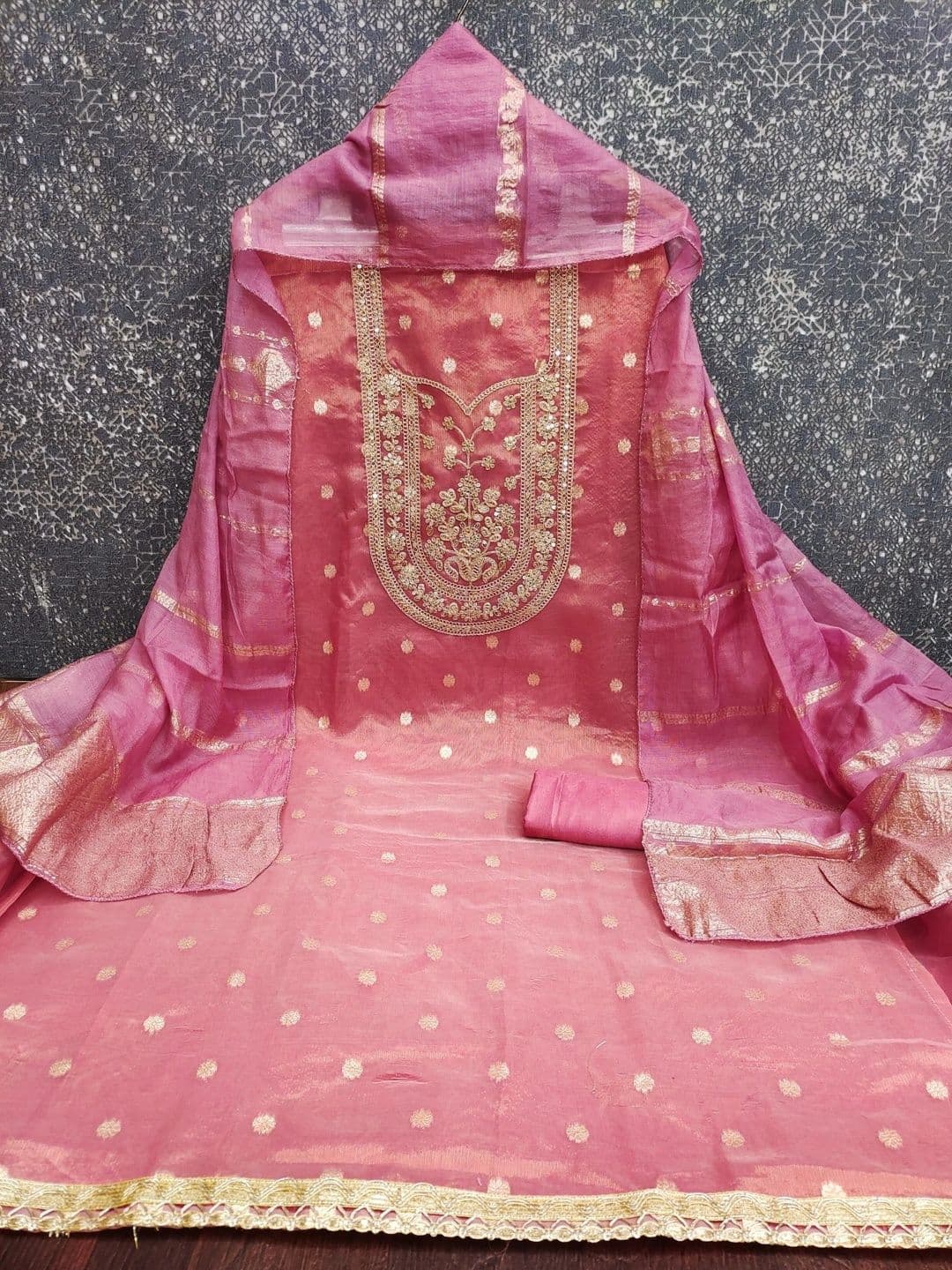 LeeliPeeri Designer Embroidered Raw Silk Unstitched Dress Material thumbnail 4
