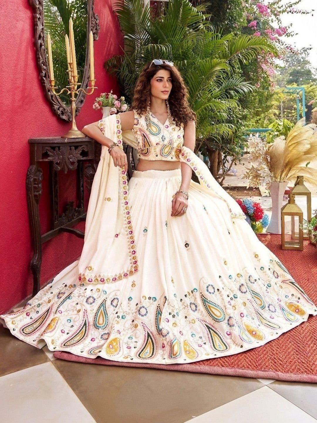 Shree Ram Creation Embroidered Sequinned Ready to Wear Lehenga & Blouse With Dupatta thumbnail 2