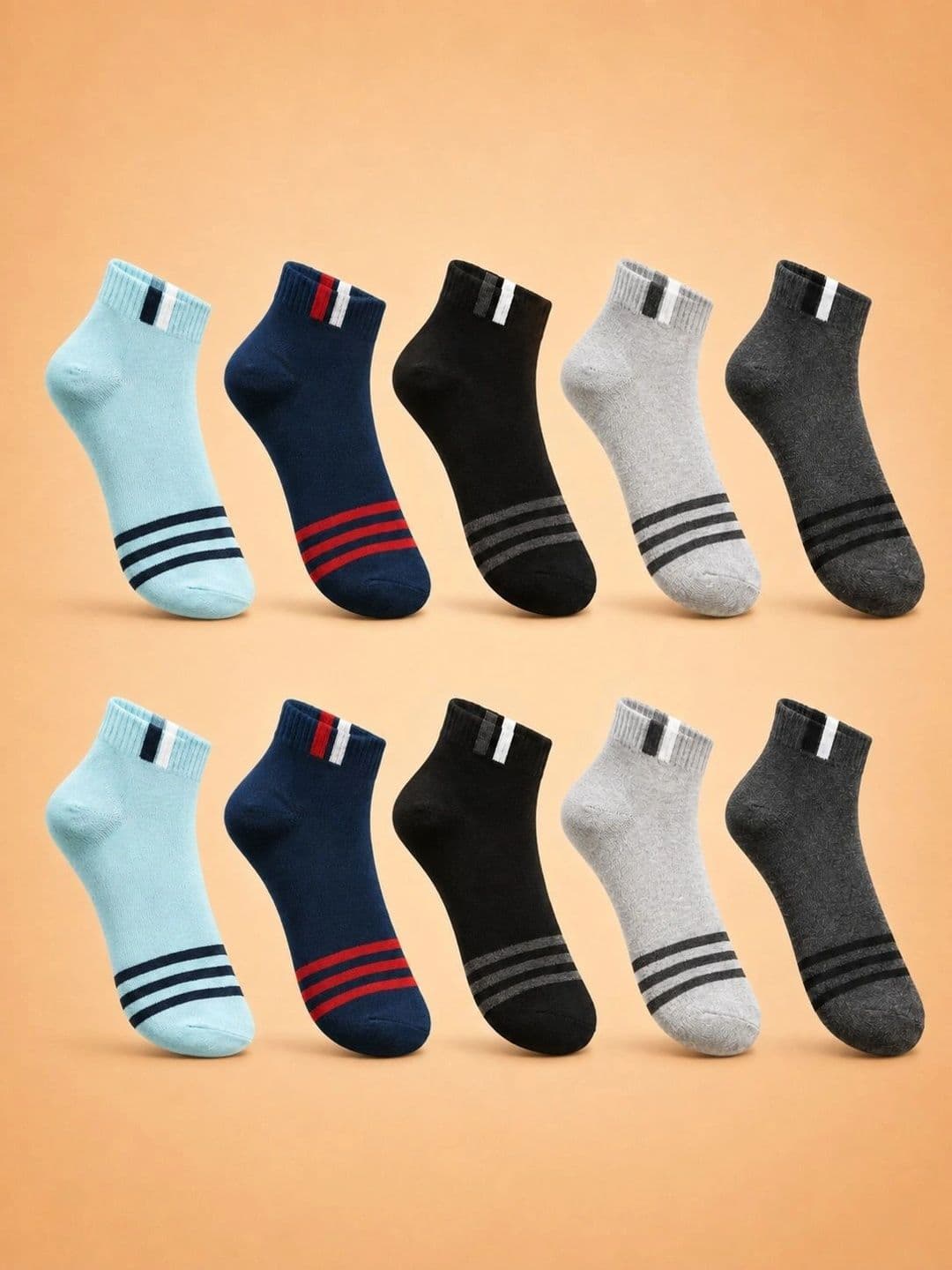 ADDOSSO Men Pack of 10 Cotton Assorted Striped Ankle Length Socks - view 1