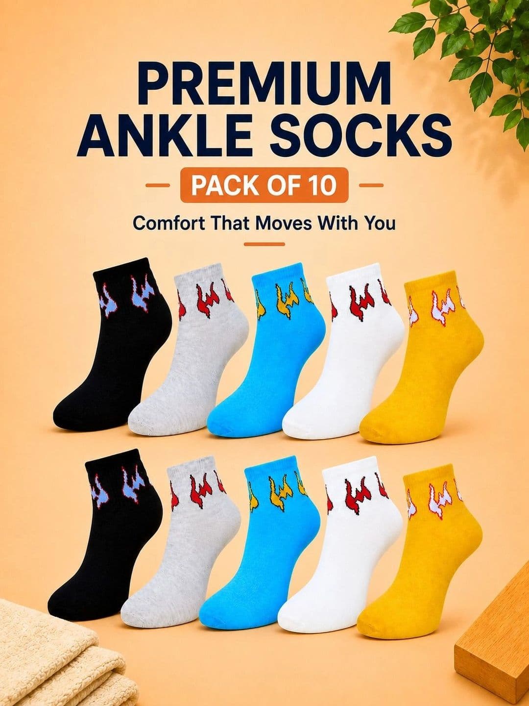 ADDOSSO Men Pack of 10 Cotton Assorted Patterned Ankle Length Socks thumbnail 4
