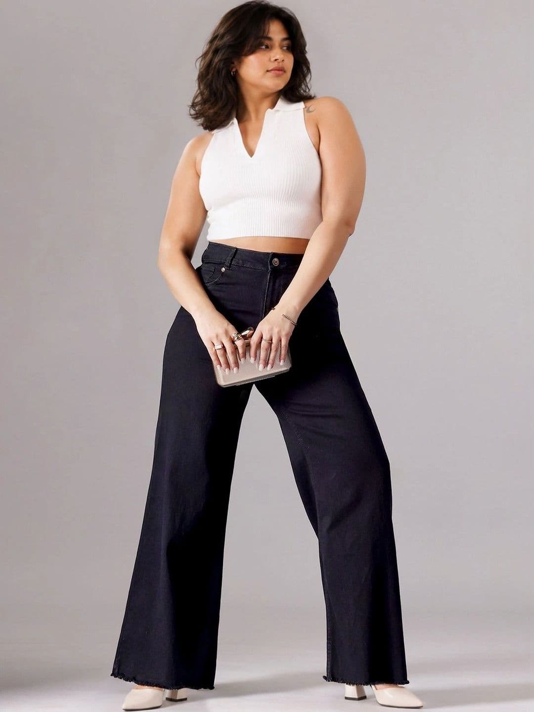 Miss Chase A+ Women Wide Leg High-Rise Heavy Fade Cuffed Hem Stretchable Jeans thumbnail 3