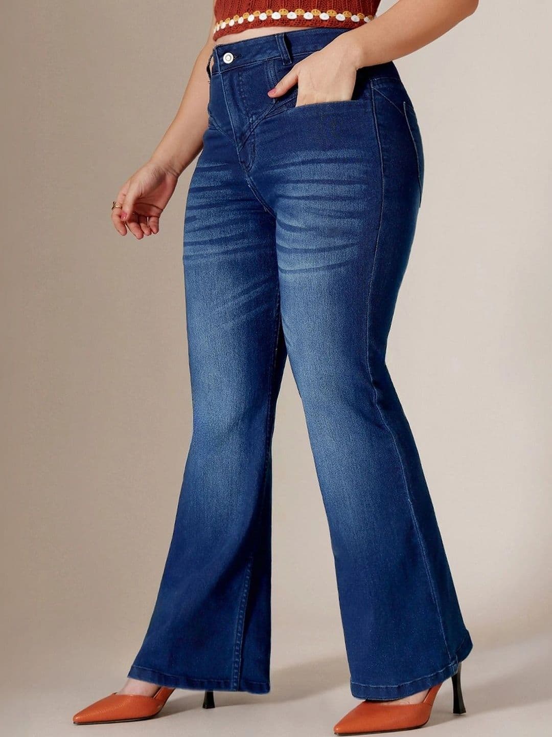 Miss Chase A+ Women Bootcut High-Rise Low Distress Light Fade Stretchable Jeans thumbnail 2