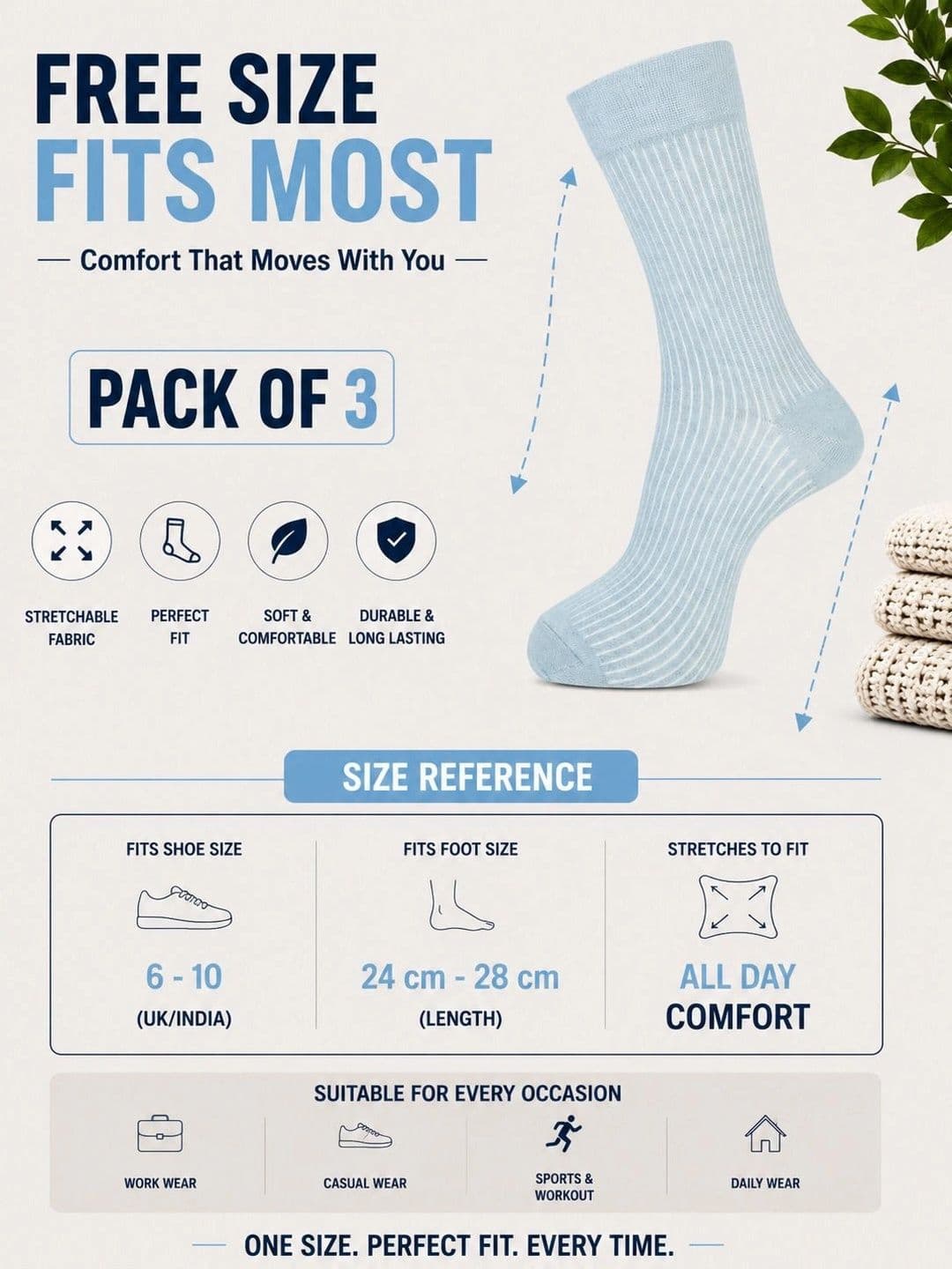 ADDOSSO Men Pack of 3 Cotton Assorted Striped Calf Length Socks thumbnail 2
