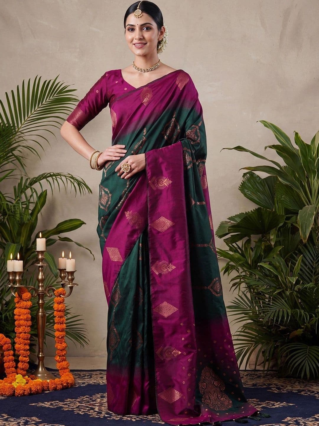 Anouk Ethnic Motifs Zari Silk Blend Designer Banarasi Saree - view 1