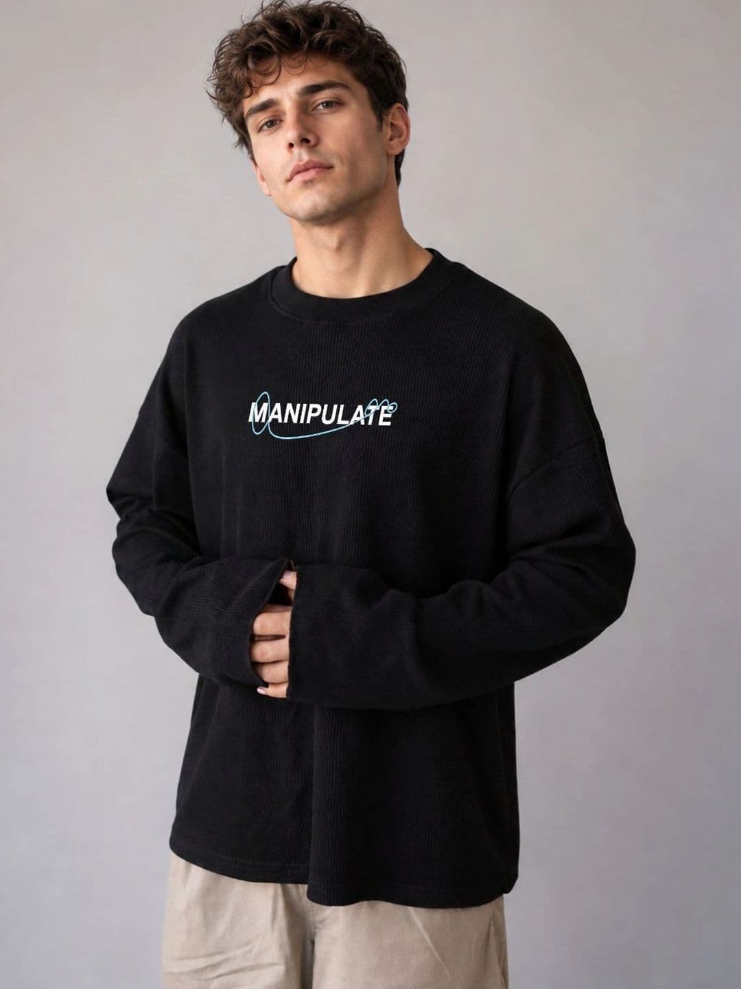 BRAHMOR Men Typography Drop-Shoulder Sleeves Raw Edge Boxy T-shirt thumbnail 5