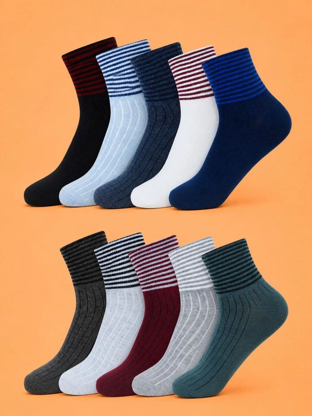 ADDOSSO Men Pack of 10 Cotton Assorted Striped Ankle Length Socks - view 1