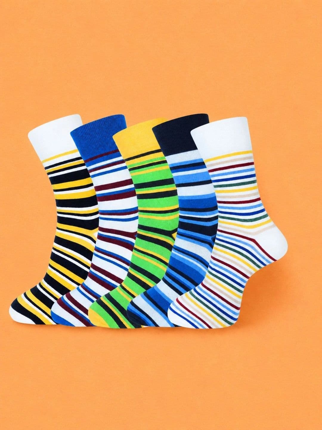 ADDOSSO Men Pack of 5 Cotton Assorted Striped Calf Length Socks - view 1