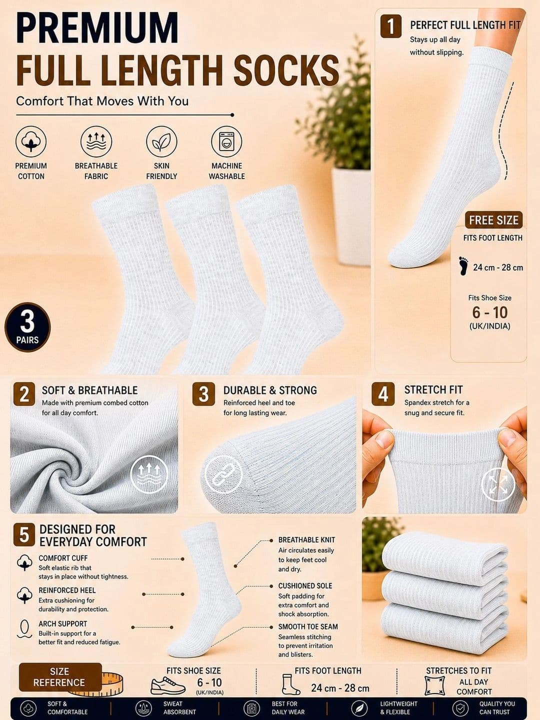 ADDOSSO Men Pack of 3 Cotton Assorted Striped Calf Length Socks thumbnail 2