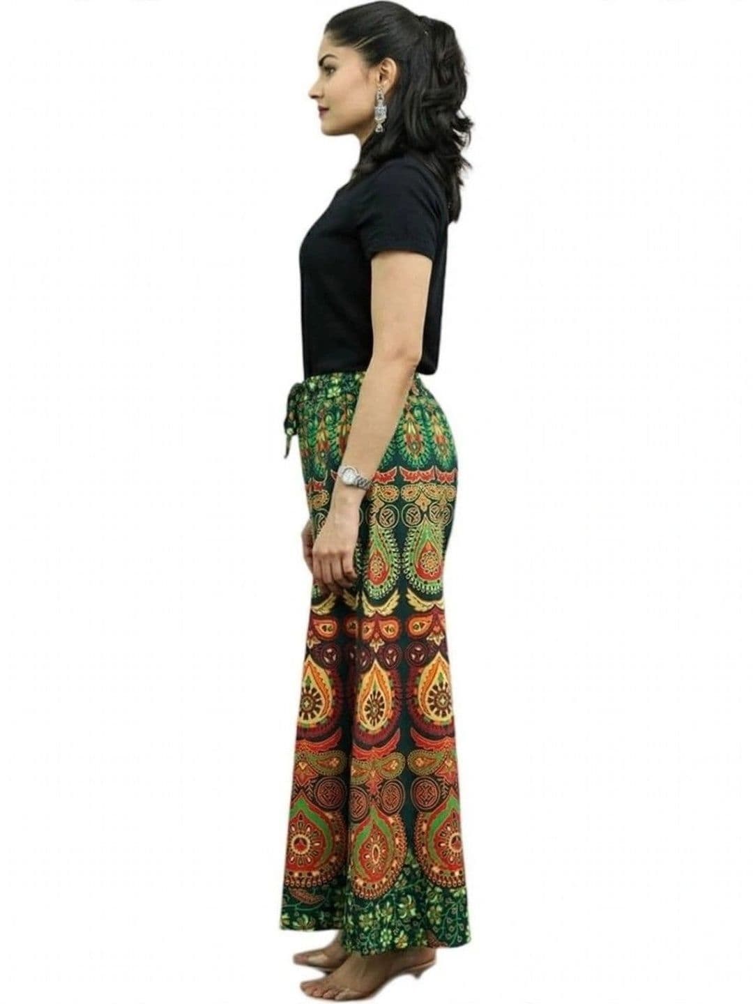 OUTER WEAR AYAM EXPORTS Women Ethnic Motifs Printed Knitted Ethnic Palazzos thumbnail 4