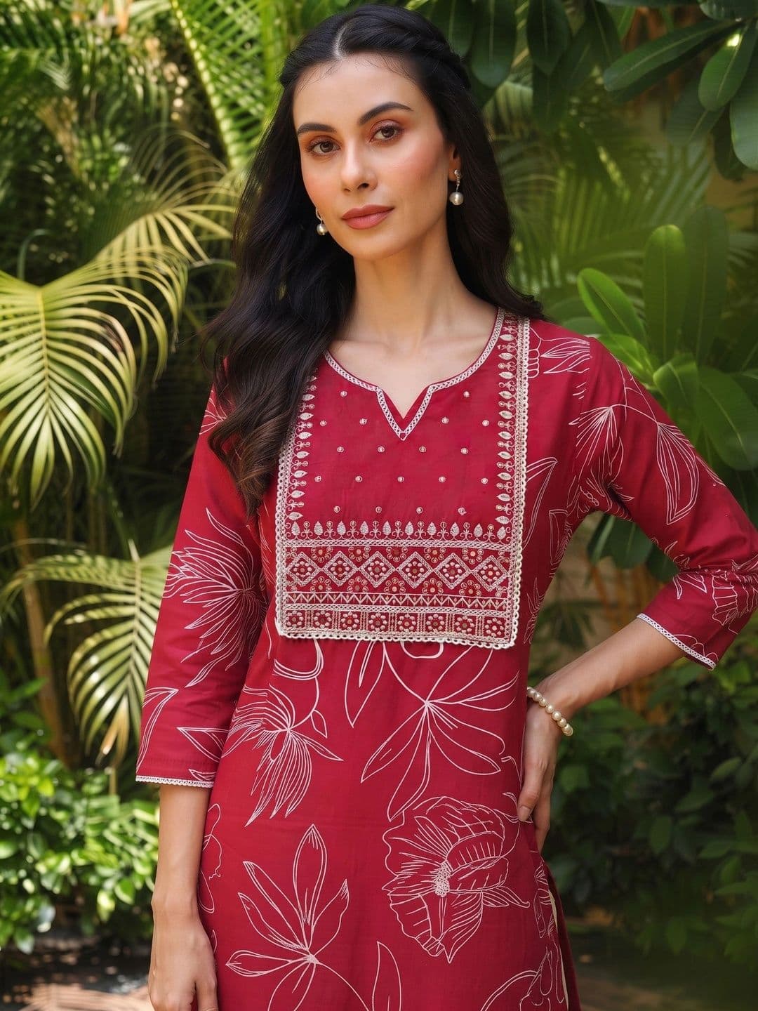 KJFAB Women Floral Printed Thread Work Floral Kurta - view 1