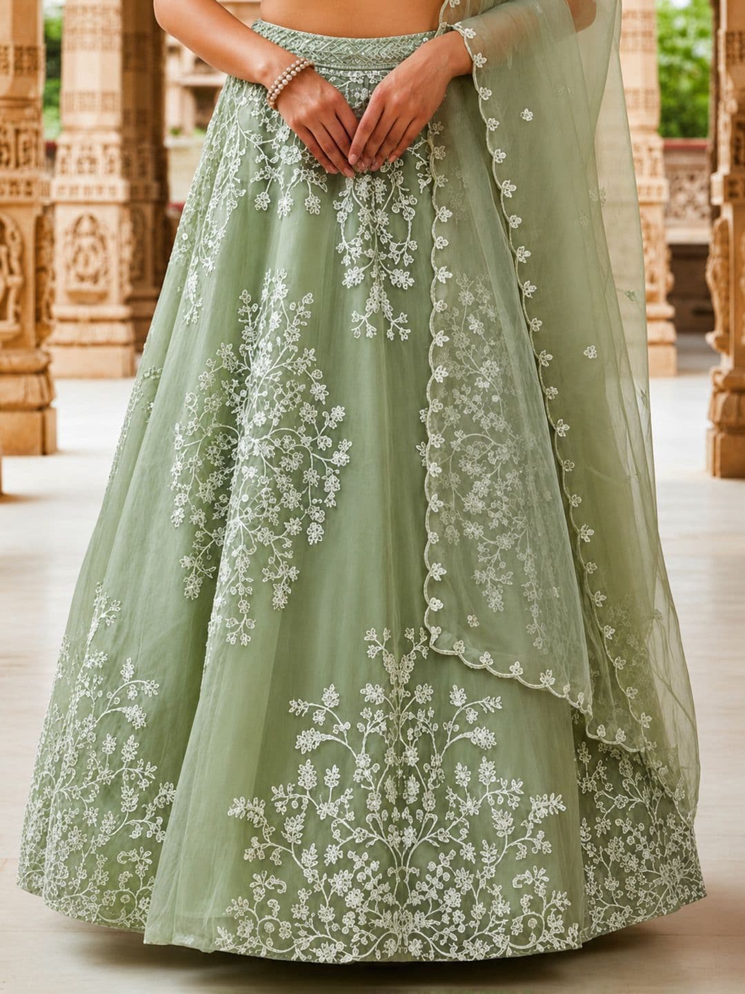JIHU CULTURE Embroidered Thread Work Semi-Stitched Lehenga & Blouse With Dupatta thumbnail 2