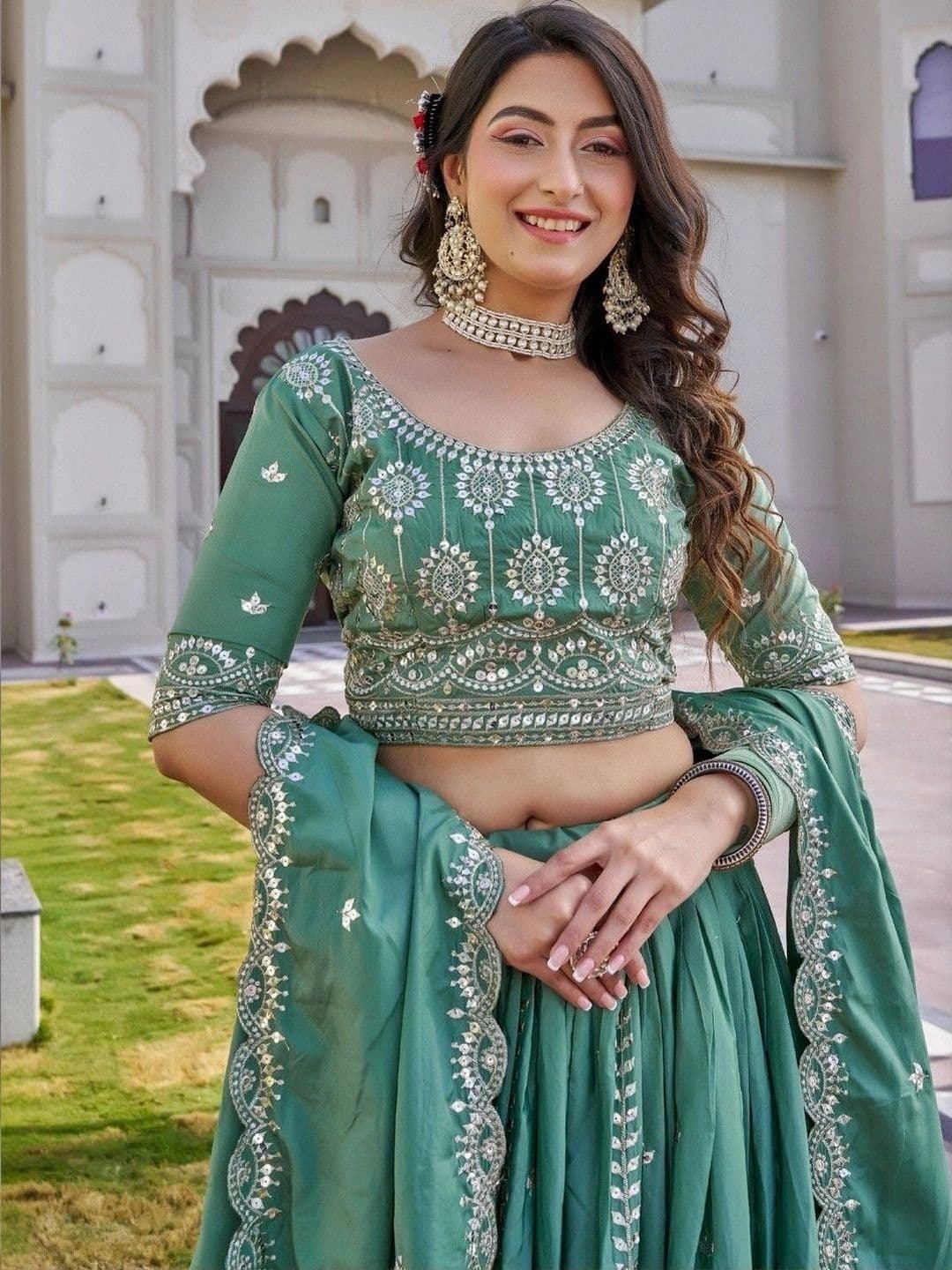 Shree Ram Creation Women Mirror Work Ready to Wear Lehenga & Blouse With Dupatta thumbnail 5