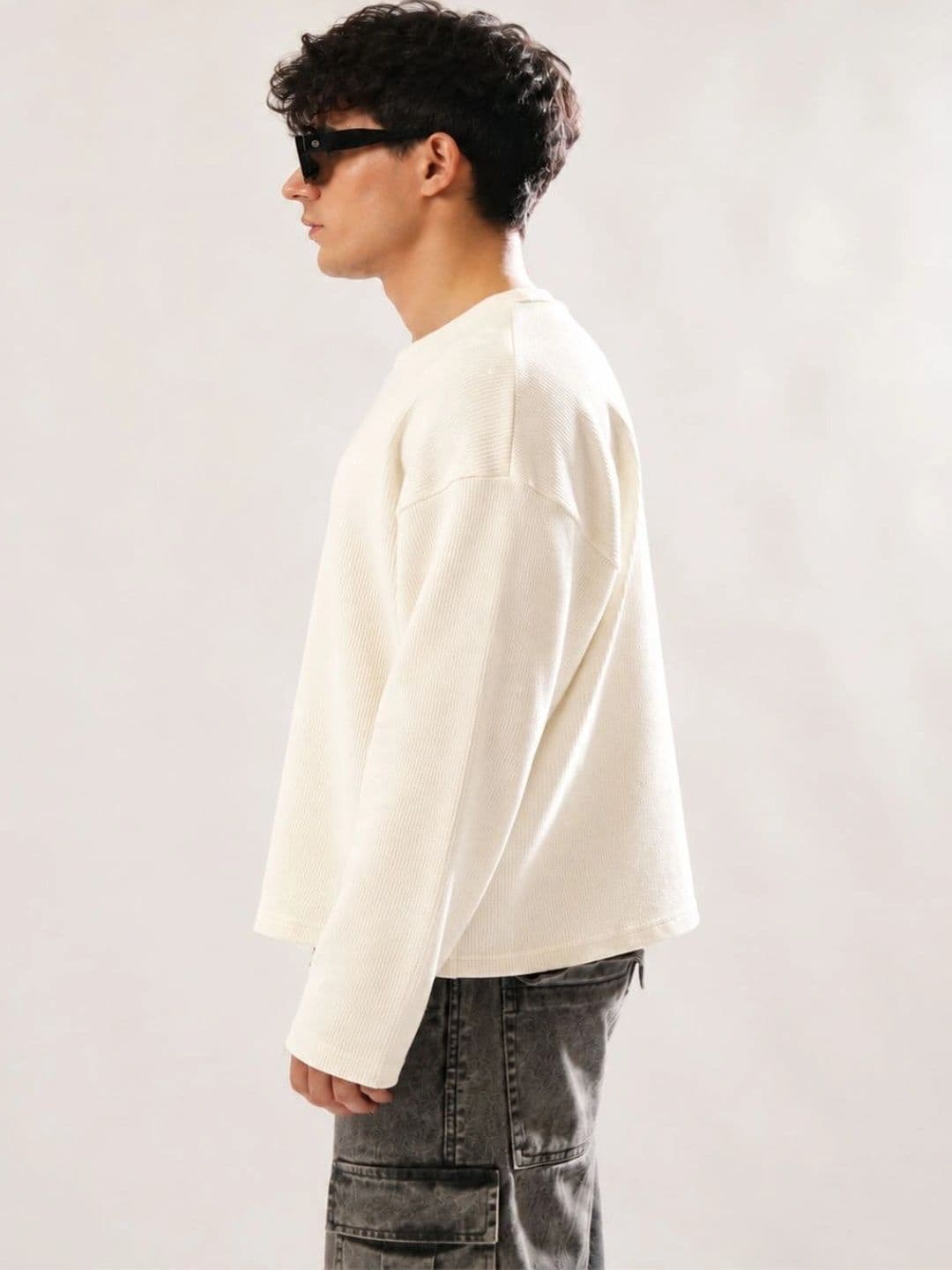 BEOVER Men's Boxy Fit Self Design Round Neck T-shirt thumbnail 3