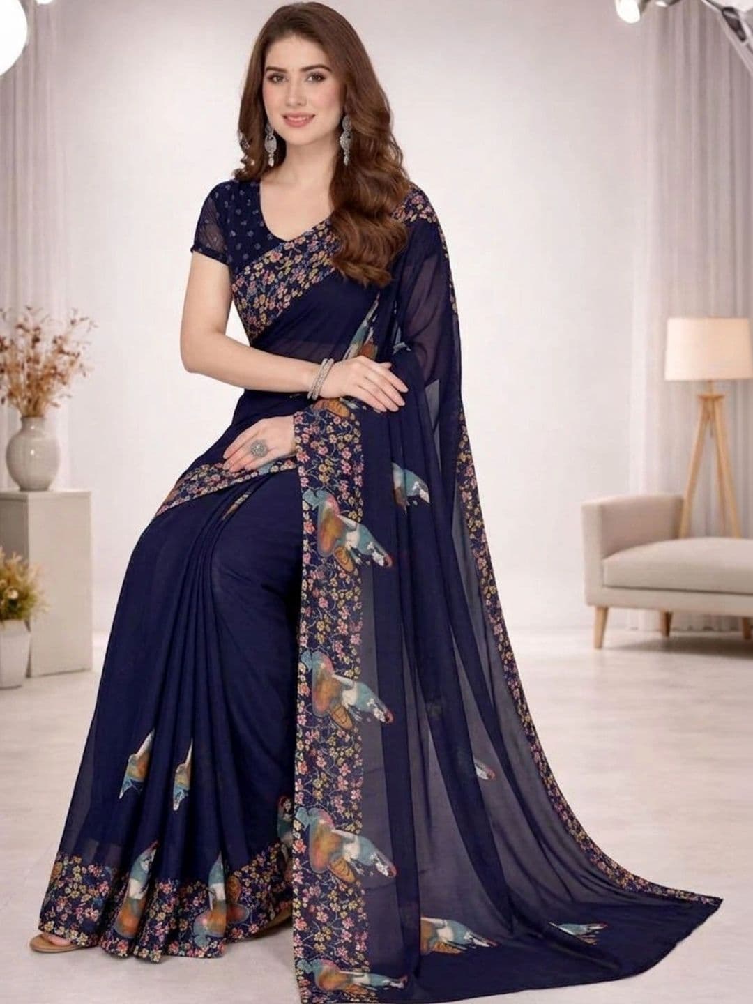 ANAND SAREES Floral Poly Georgette Designer Saree thumbnail 6