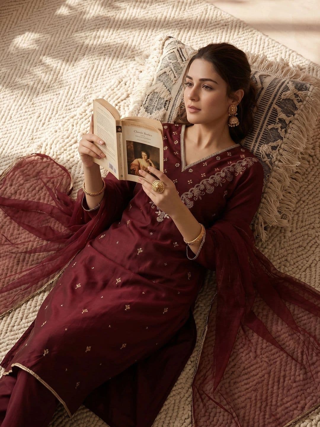 AVANSHEE Women Ethnic Motifs Embroidered Regular Kurta with Trousers & With Dupatta thumbnail 6