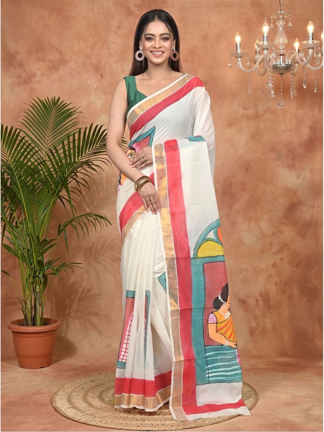 PuJoy Ethnic Motifs Sequinned Pure Cotton Handloom Taant Saree thumbnail 6